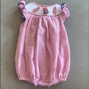 Vintage Patriotic Smocked Bubble Romper 12 Months
